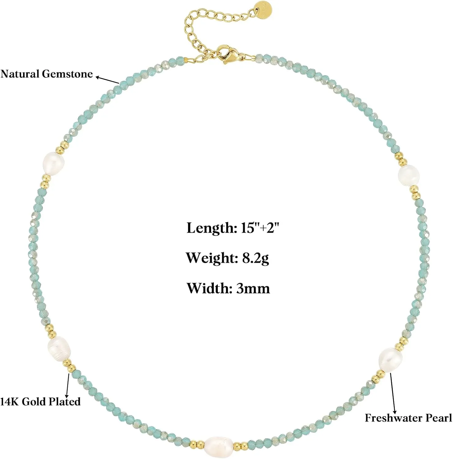 KissYan Beaded Choker Necklace for Women, Colorful Natural Gemstones Pearl Choker 14K Gold Plated Pendant Healing Crystal Necklace Handmade Stone Jewelry Gift