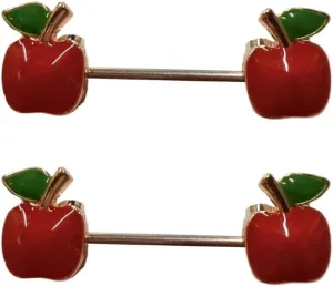 Kokoma 14G Red Apple Nipple Rings for Women Enamel Fruit Nipplerings Straight Tongue Rings Barbell Bar Piercing Body Jewelry Summer Beach Accessory