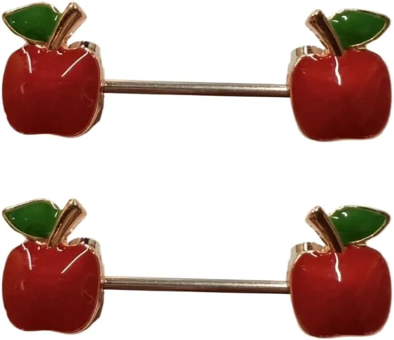 Kokoma 14G Red Apple Nipple Rings for Women Enamel Fruit Nipplerings Straight Tongue Rings Barbell Bar Piercing Body Jewelry Summer Beach Accessory