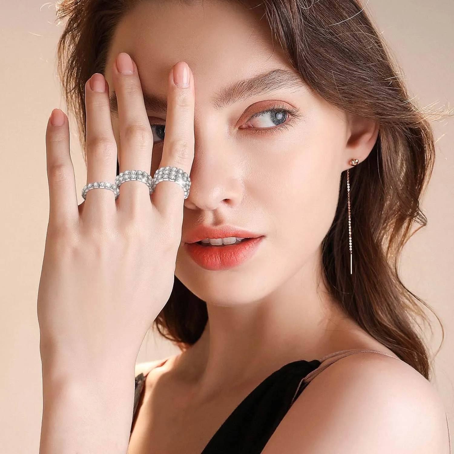 Kucheed 3PCS Rhinestone Stretch Ring, Fashion Crystal Stackable Finger Rings Set, Cute Toe Ring Body Jewelry, Silver Diamond Elastic Band Ring Accessories, Sparkly Thumb Pinky Ring for Women