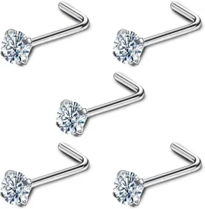 L Shaped 20 Gauge Nose Piercings for Women 5Pcs Gold Nose Rings for Men Hypoallergenic Nose Piercing Nose Studs Surgical Steel Nose Ring 316L Stainless Nose Jewelry