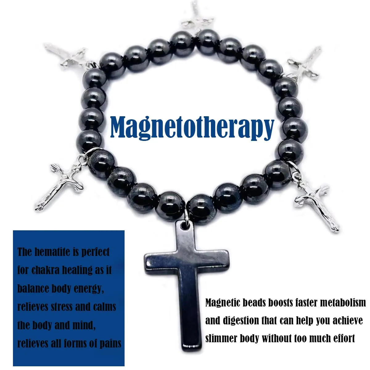 Lapis Lazuli Necklace Cross Pendants Necklace, Magnetic Cross Hematite Bracelet for Swelling Relief, Fashion Religion Cross Jewelry Natural Healing Crystal Stone Chakra Relief Anxiety (Blue)