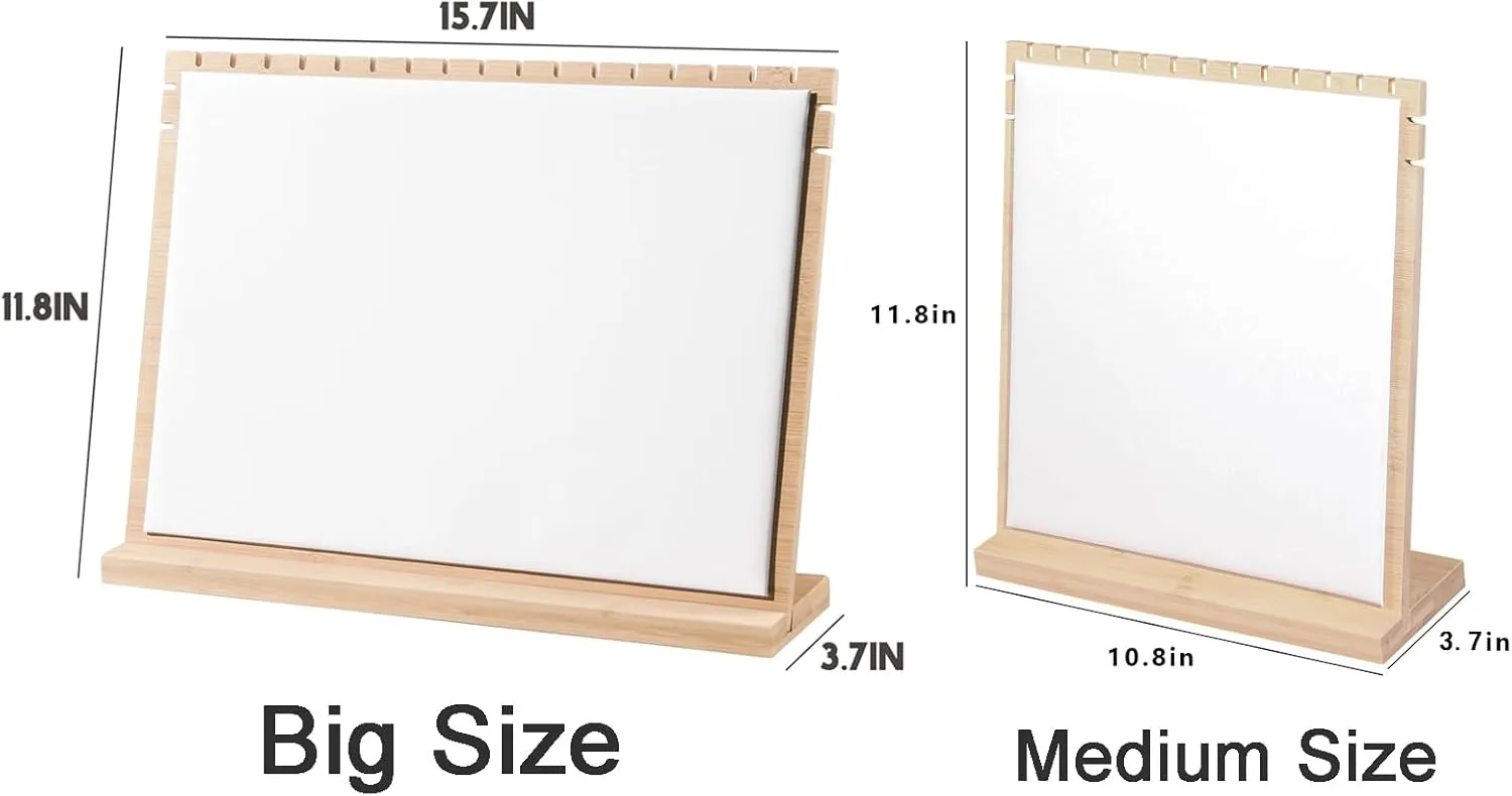 Large Bamboo Necklace Display Stand, Pendant Necklace Wood Jewellery Holder, Chain Jewelry Big Rack Organizer for Store Show Sell (White PU)