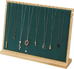 Large Bamboo Necklace Display Stand, Pendant Necklace Wood Jewellery Holder, Chain Necklace Jewelry Big Board Organizer Rack for Store Show Sell (Dark Green Velvet)
