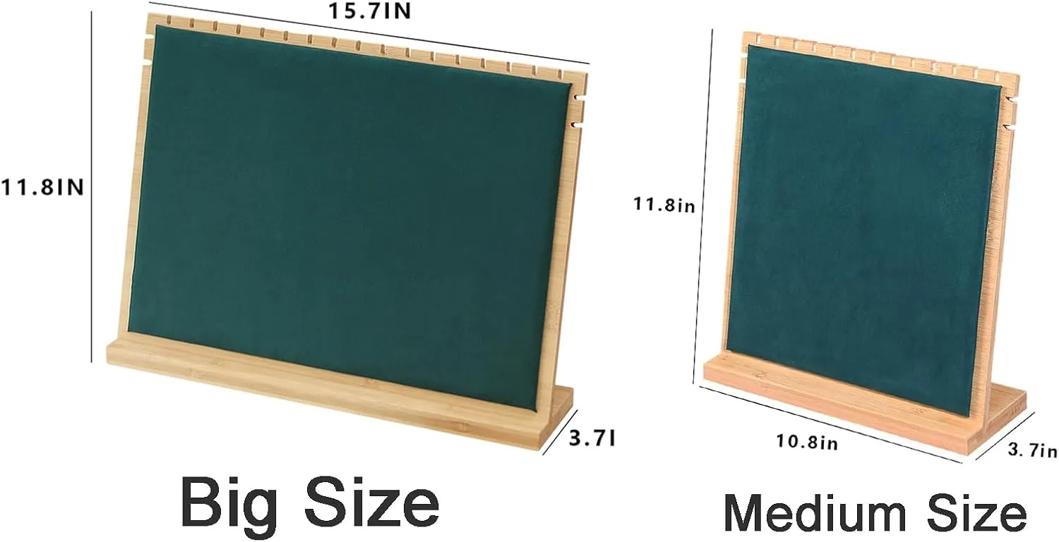 Large Bamboo Necklace Display Stand, Pendant Necklace Wood Jewellery Holder, Chain Necklace Jewelry Big Board Organizer Rack for Store Show Sell (Dark Green Velvet)