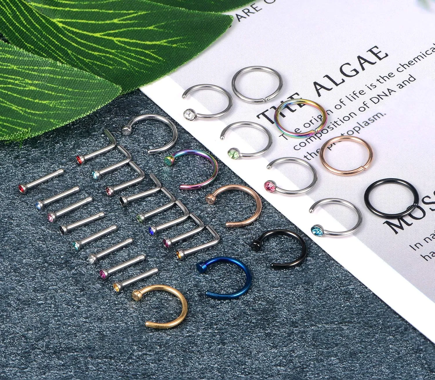 LAURITAMI 18g 20g 22g Nose Rings Surgical Steel Nose Ring Nose Rings Hoops Studs Diamond Nose Nostril Piercing Jewelry for Women Men Silver Black Gold Rose Gold