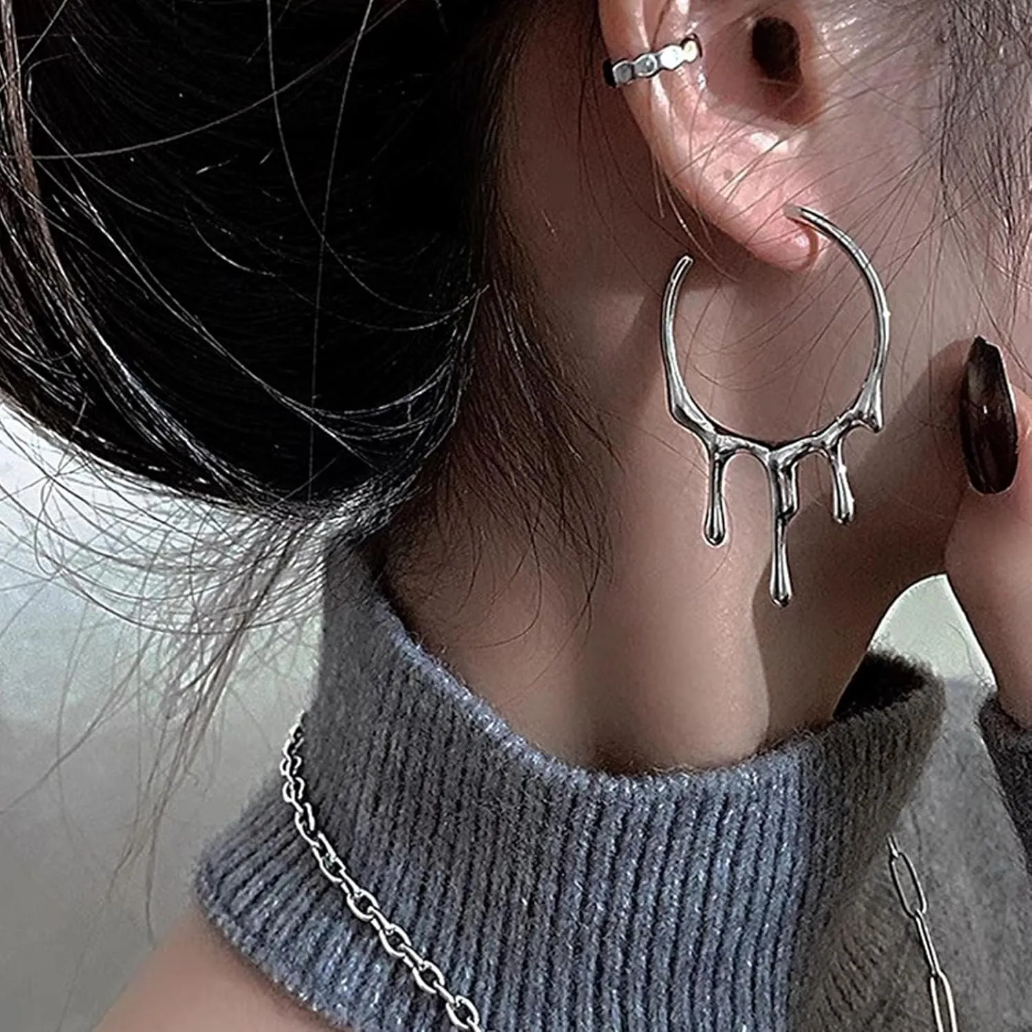 Lava Statement Water Droplets Earrings Fluid Metal Drop Earring Geometric Fashion Dangle Stud Earrings Jewelry Gifts for Women