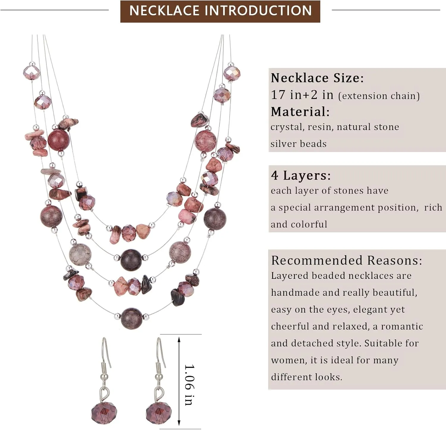 Layered Chunky Statement Necklace for Women Colorful Boho Beaded Necklaces and Earring Set Fashion Costume Jewelry for Women