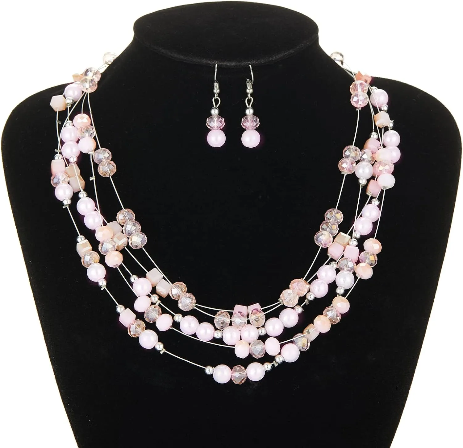 Layered Chunky Statement Necklace for Women Colorful Boho Beaded Necklaces and Earring Set Fashion Costume Jewelry for Women