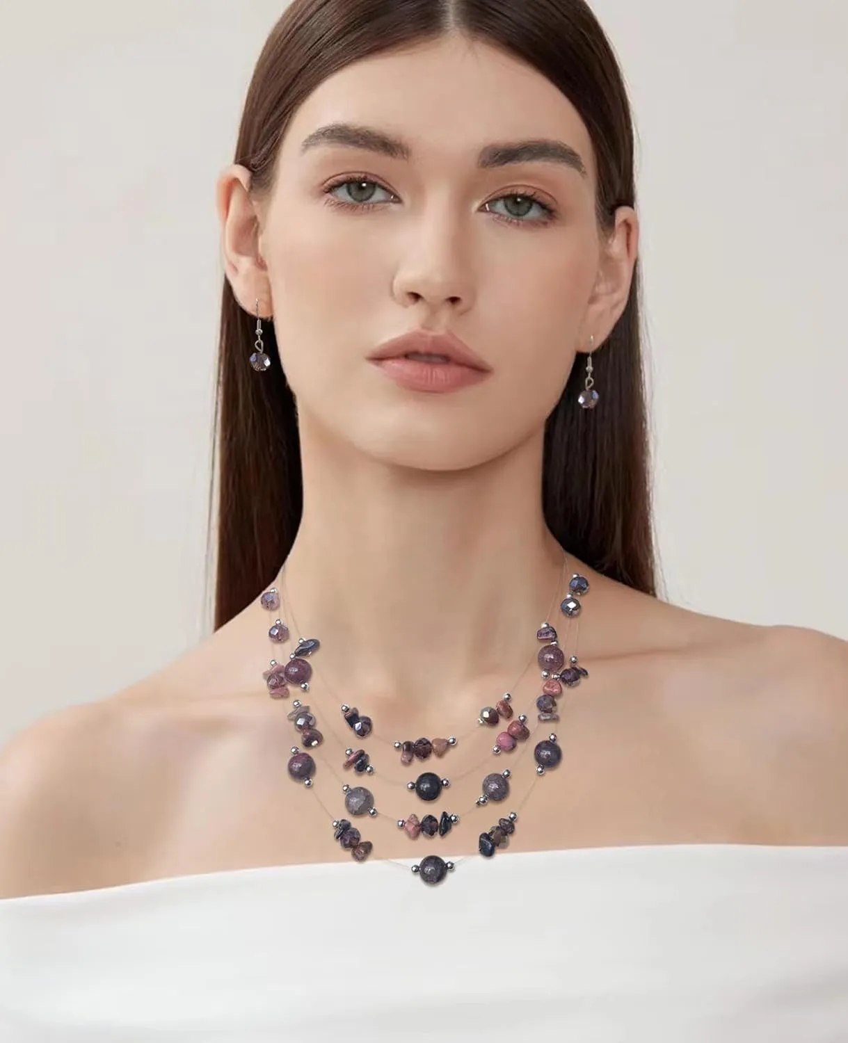 Layered Chunky Statement Necklace for Women Colorful Boho Beaded Necklaces and Earring Set Fashion Costume Jewelry for Women