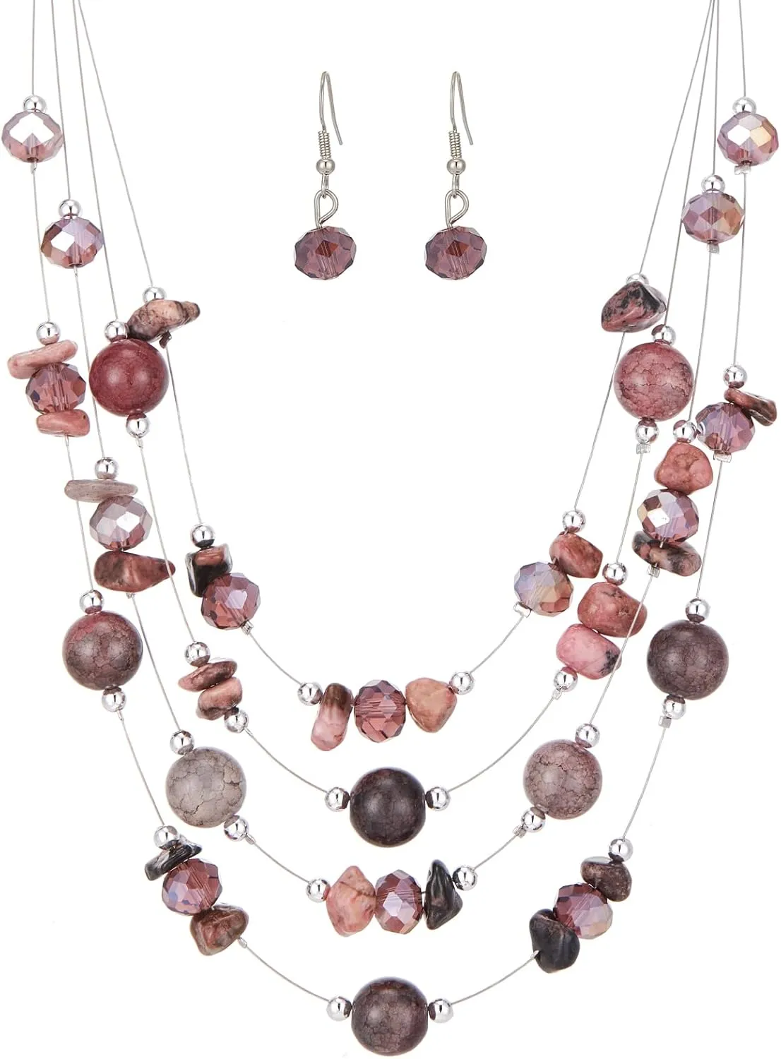 Layered Chunky Statement Necklace for Women Colorful Boho Beaded Necklaces and Earring Set Fashion Costume Jewelry for Women