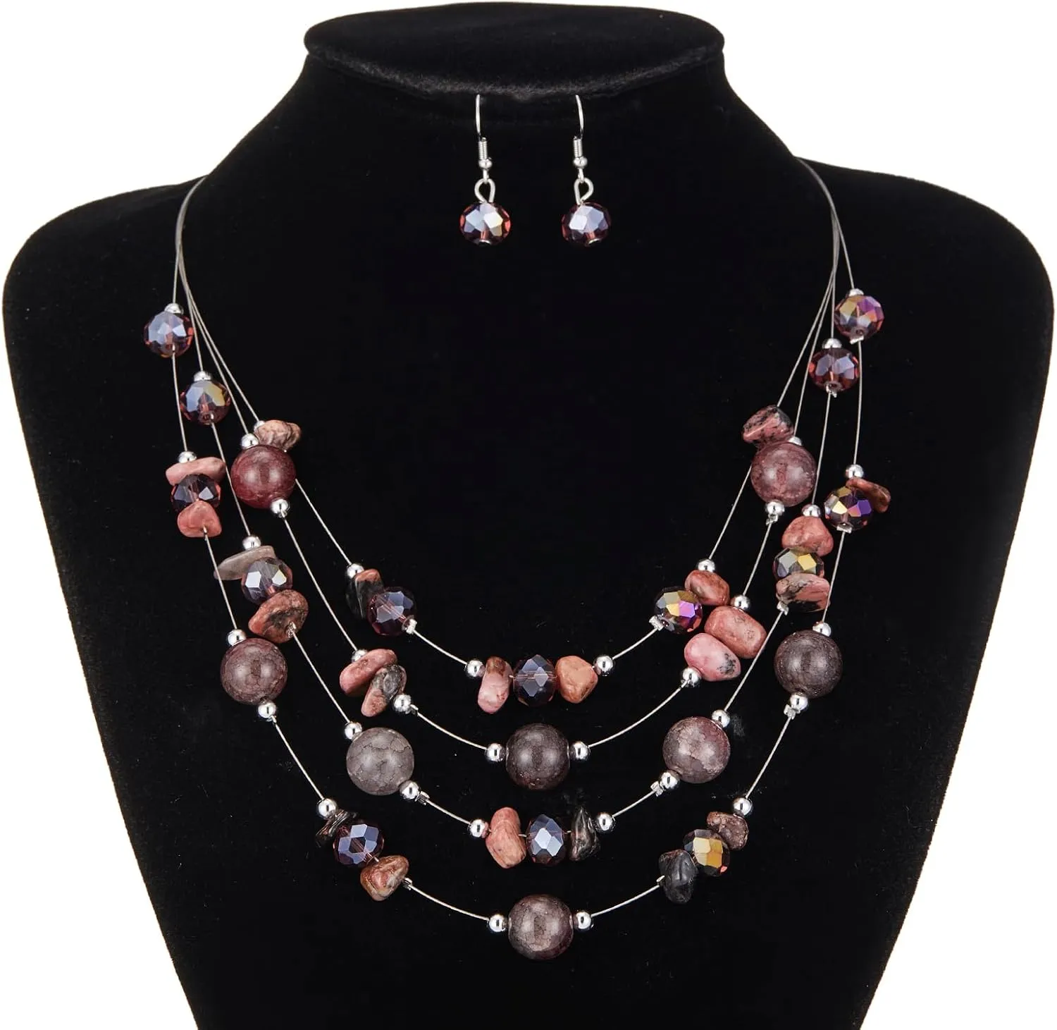 Layered Chunky Statement Necklace for Women Colorful Boho Beaded Necklaces and Earring Set Fashion Costume Jewelry for Women
