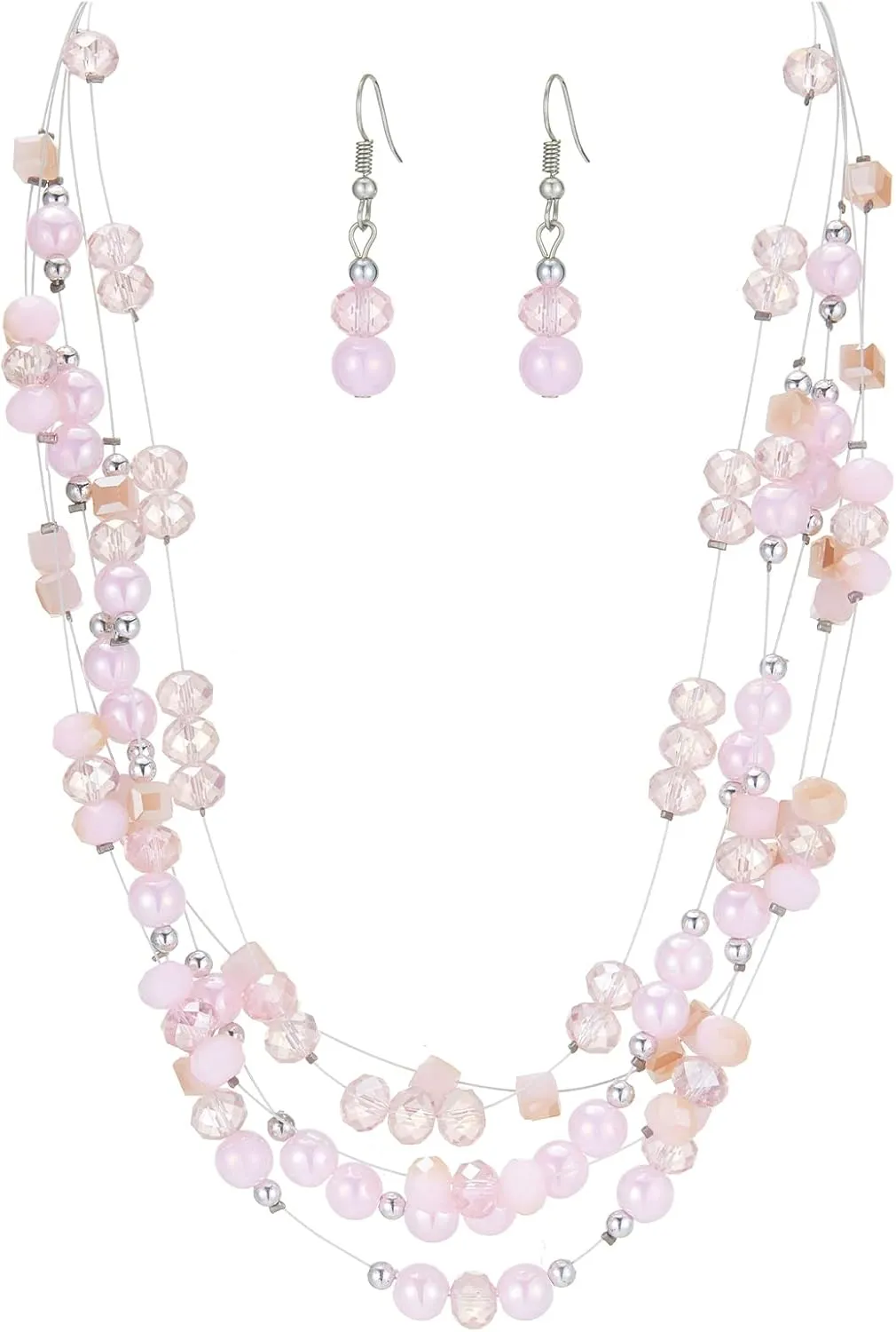 Layered Chunky Statement Necklace for Women Colorful Boho Beaded Necklaces and Earring Set Fashion Costume Jewelry for Women