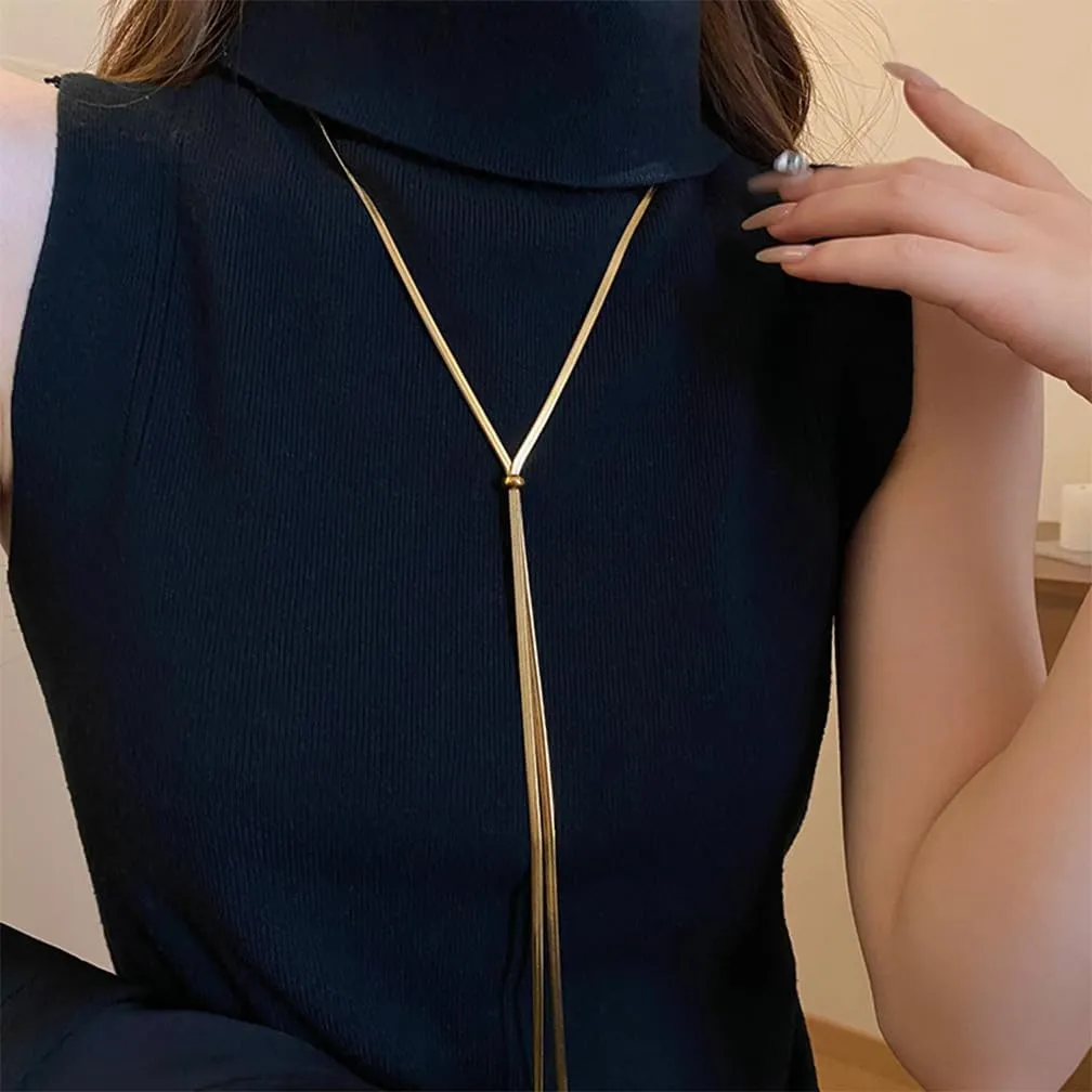 Layered Gold Statement Necklaces for Women 14K Gold Long Triangle Round Beads Y Necklace Gift Vintage Snake Chain Layering Choker Jewelry Accessories
