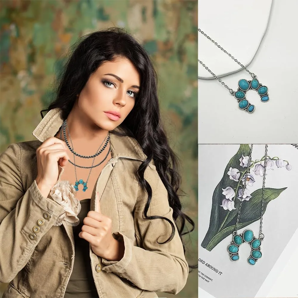 Layered Navajo Pearls Necklace with Western Pendant Necklaces for Women Retro Tribe Western Fashion Accessories