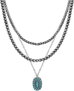 Layered Navajo Pearls Necklace with Western Pendant Necklaces for Women Retro Tribe Western Fashion Accessories