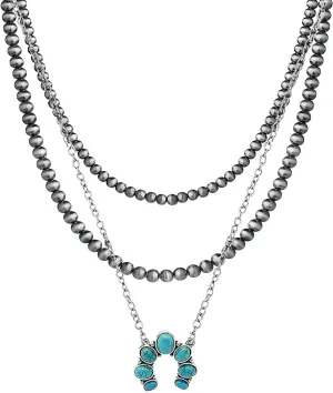 Layered Navajo Pearls Necklace with Western Pendant Necklaces for Women Retro Tribe Western Fashion Accessories
