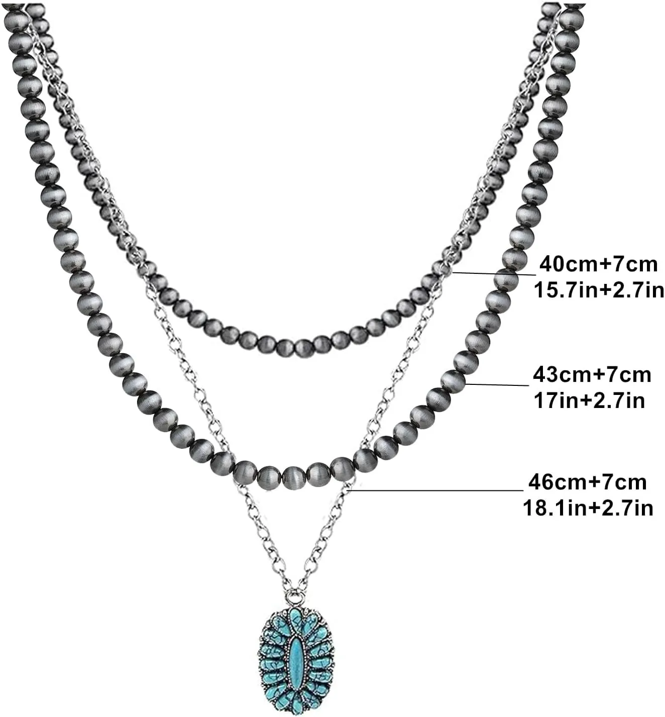 Layered Navajo Pearls Necklace with Western Pendant Necklaces for Women Retro Tribe Western Fashion Accessories