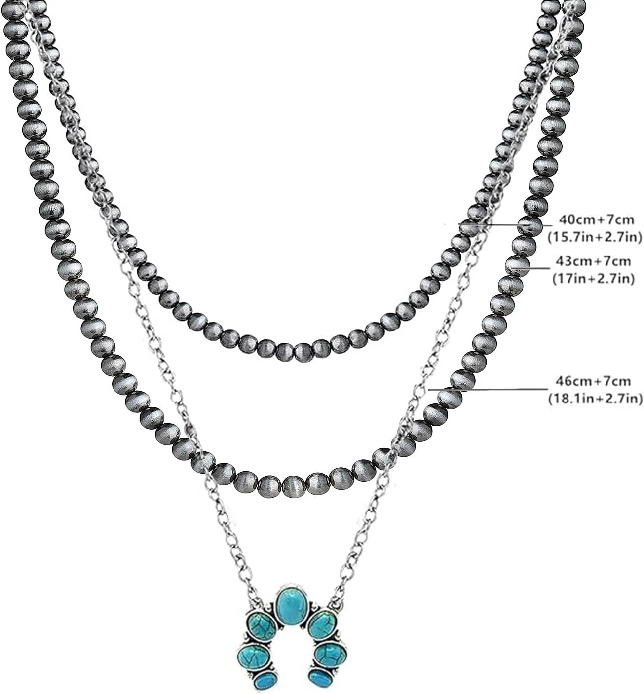 Layered Navajo Pearls Necklace with Western Pendant Necklaces for Women Retro Tribe Western Fashion Accessories