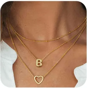 Layered Necklaces for Women Heart Letter Necklace Trendy Stackable 14k Gold Plated non tarnish Dainty Personalized A-Z Pendant Small Gifts for Women Jewelry
