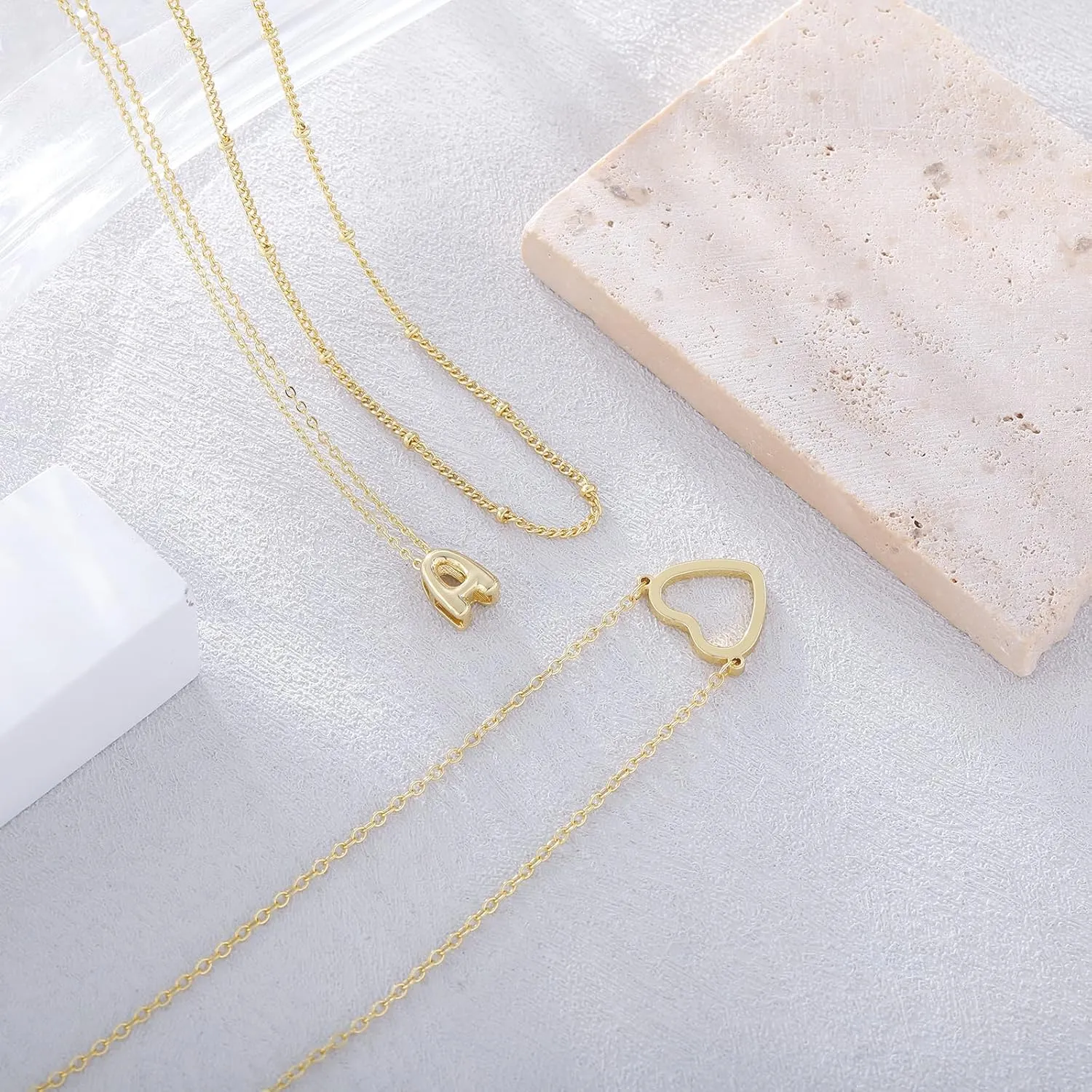 Layered Necklaces for Women Heart Letter Necklace Trendy Stackable 14k Gold Plated non tarnish Dainty Personalized A-Z Pendant Small Gifts for Women Jewelry