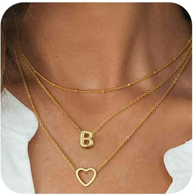 Layered Necklaces for Women Heart Letter Necklace Trendy Stackable 14k Gold Plated non tarnish Dainty Personalized A-Z Pendant Small Gifts for Women Jewelry