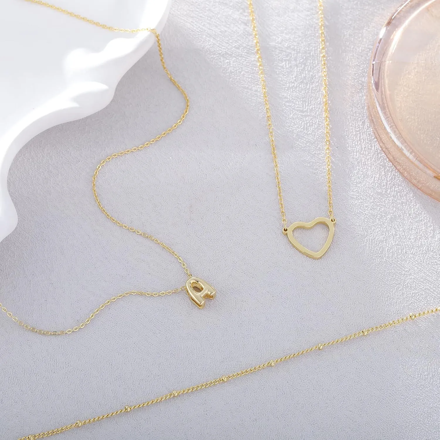 Layered Necklaces for Women Heart Letter Necklace Trendy Stackable 14k Gold Plated non tarnish Dainty Personalized A-Z Pendant Small Gifts for Women Jewelry