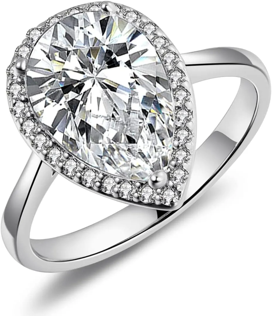 LAZLUVU 4.85 CT Pear Shaped Engagement Rings for Women Cubic Zirconia Wedding Ring Promise Ring Jewelry Gift Size 5-10