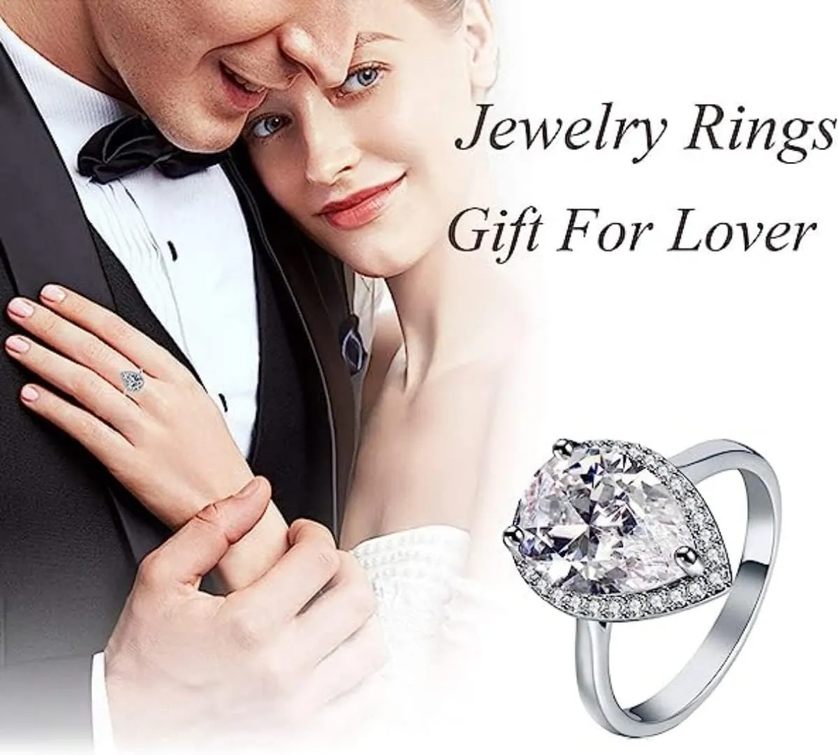 LAZLUVU 4.85 CT Pear Shaped Engagement Rings for Women Cubic Zirconia Wedding Ring Promise Ring Jewelry Gift Size 5-10