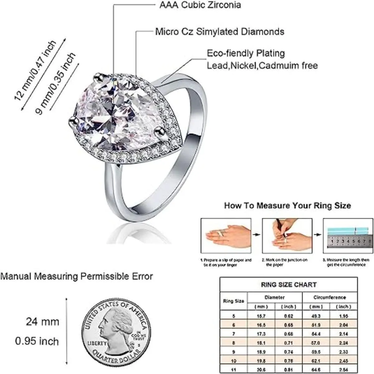 LAZLUVU 4.85 CT Pear Shaped Engagement Rings for Women Cubic Zirconia Wedding Ring Promise Ring Jewelry Gift Size 5-10