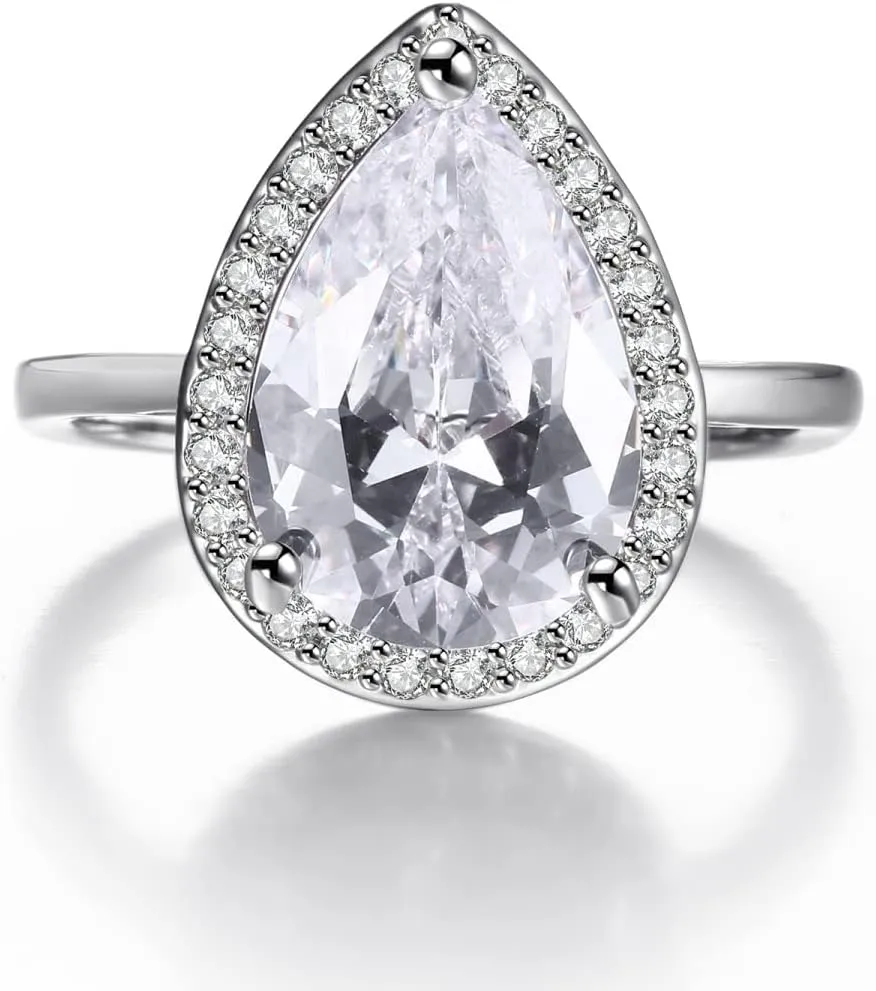 LAZLUVU 4.85 CT Pear Shaped Engagement Rings for Women Cubic Zirconia Wedding Ring Promise Ring Jewelry Gift Size 5-10