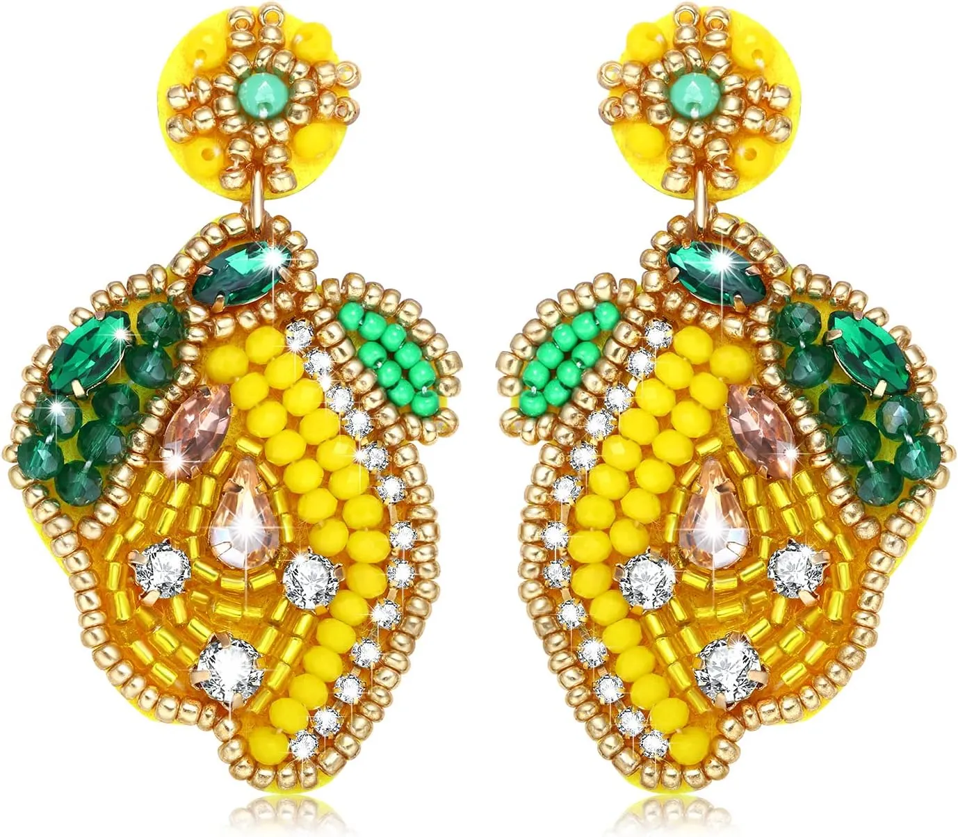 Lemon Earrings for Women Boho Cute Crystal Beaded Lemon Dangling Fun Boho Summer Fruit Earings Jewelry