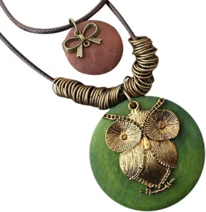 Les umes Vintage Necklace Wooden Pendant Long Necklaces for Women Boho Ethnic Style Handmade Jewelry
