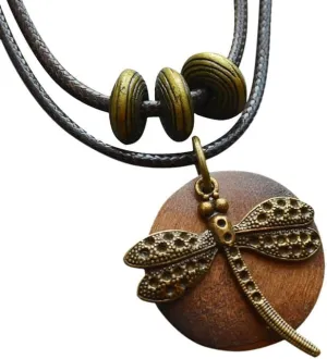 Les umes Vintage Necklace Wooden Pendant Long Necklaces for Women Boho Ethnic Style Handmade Jewelry