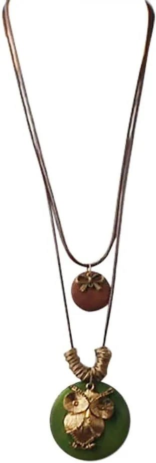 Les umes Vintage Necklace Wooden Pendant Long Necklaces for Women Boho Ethnic Style Handmade Jewelry