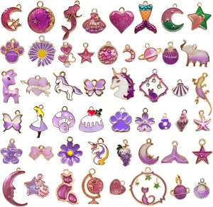 LITMIND 50 Pcs Cute Enamel Charms for Jewelry Making Bulk lot Rhinestone Necklace Pendants Earrings Bracelet Designer for DIY Crafting Charms