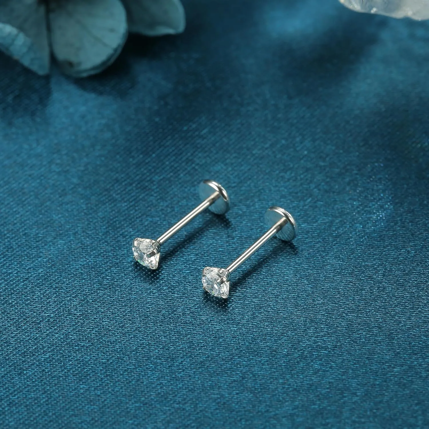 LOLIAS 20G 18G 16G Threadless Nose Studs Rings for Women Men 316L Surgical Steel Push in Flat Back Earrings CZ Lip Labret Nose Rings Studs Cartilage Helix Conch Medusa Nostril Tragus Piercing Jewelry 6mm 8mm 10mm Length