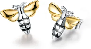 Lotus Fun 925 Sterling Silver Stud Earrings Lovely Honey Bee Stud Earring, Handmade Unique Jewelry Gift for Women and Girls