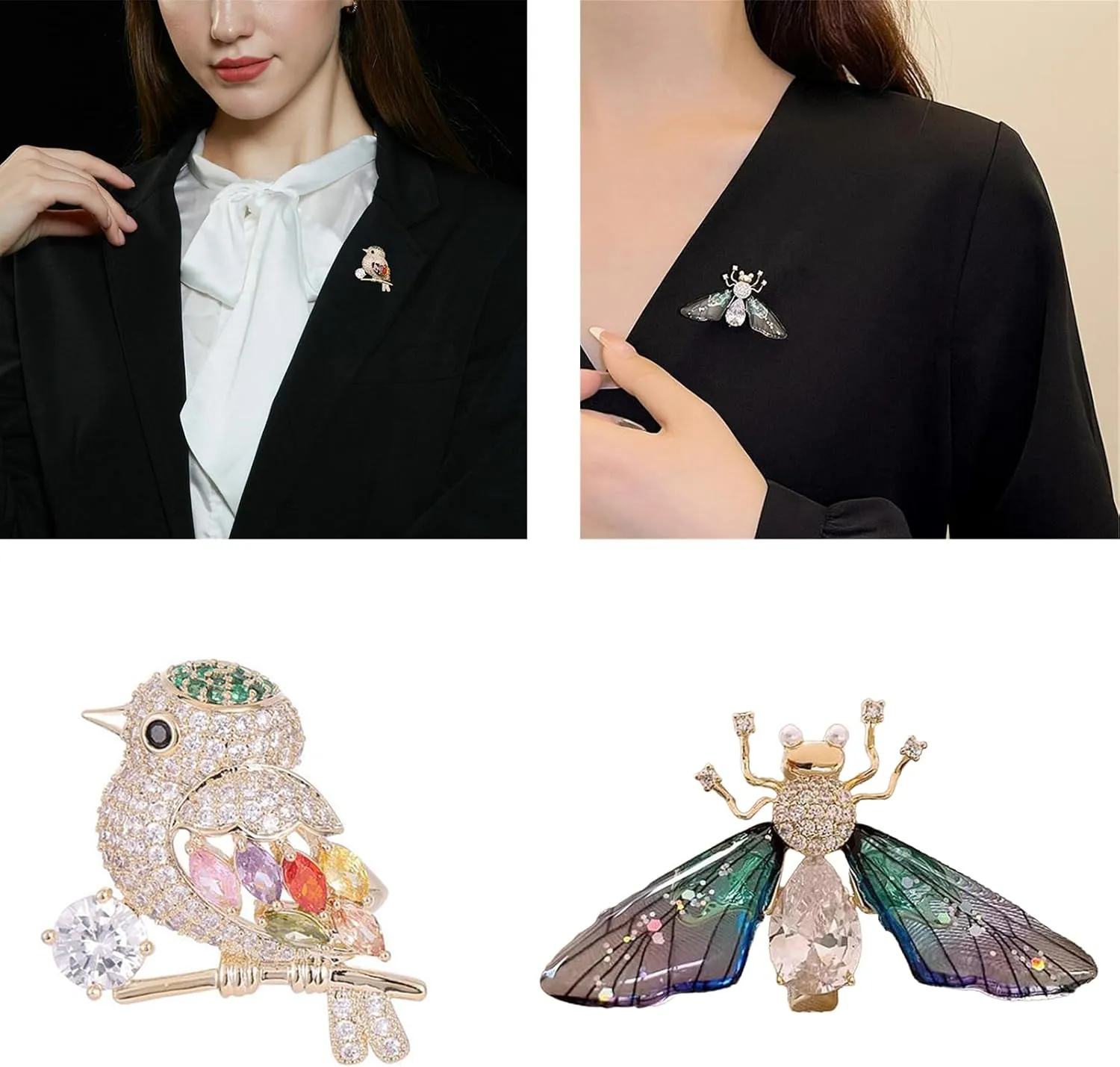 Lovely Bird Butterfly Bees Brooch for Women Pearl Rhinestone Lapel Pins Trendy Animal Jewelry Coat Pin Wedding