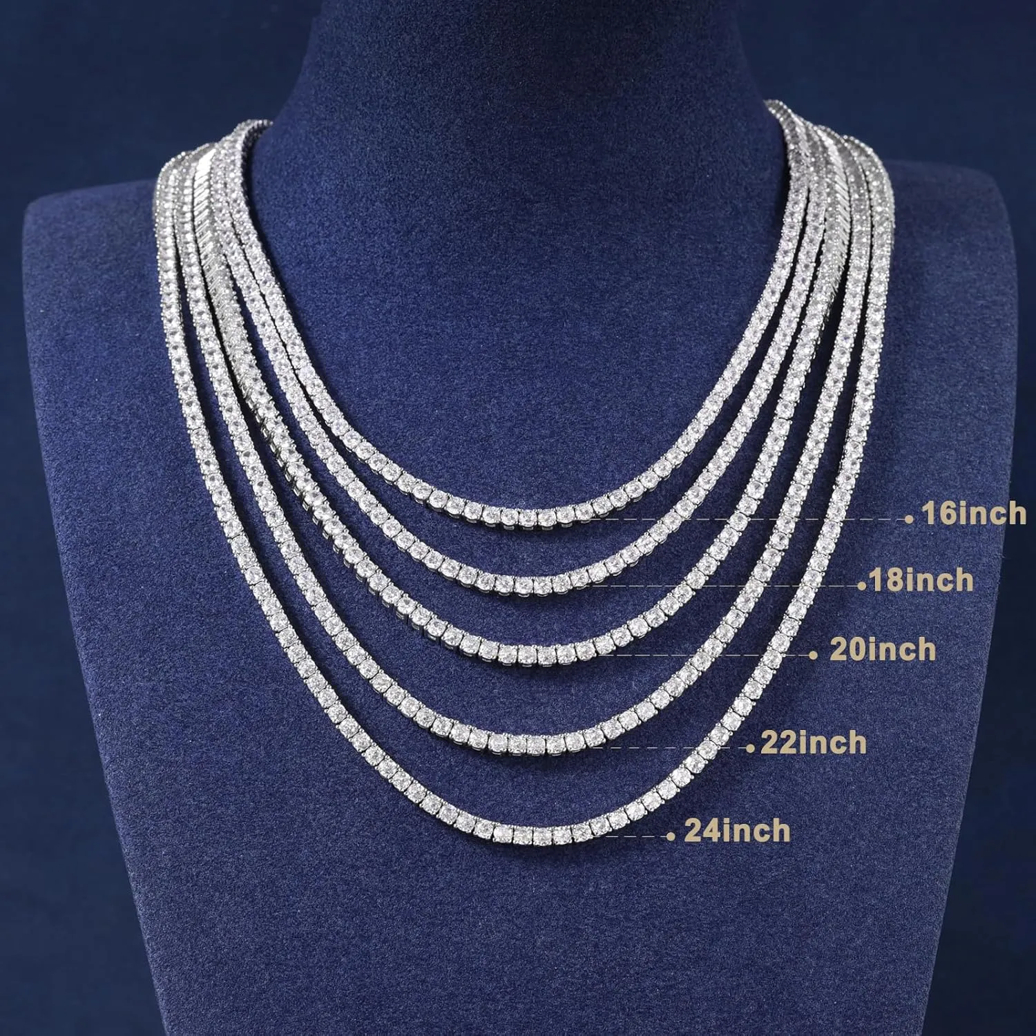 Lulu Mel Tennis Necklace for Women Men, 3/4/5mm Gold Plated Classic silver Tennis Chain Choker Necklace 16-24 Inches, Iced Out 5A Cubic Zirconia Stones Diamond Chain Lady Fashion Dainty Jewelry