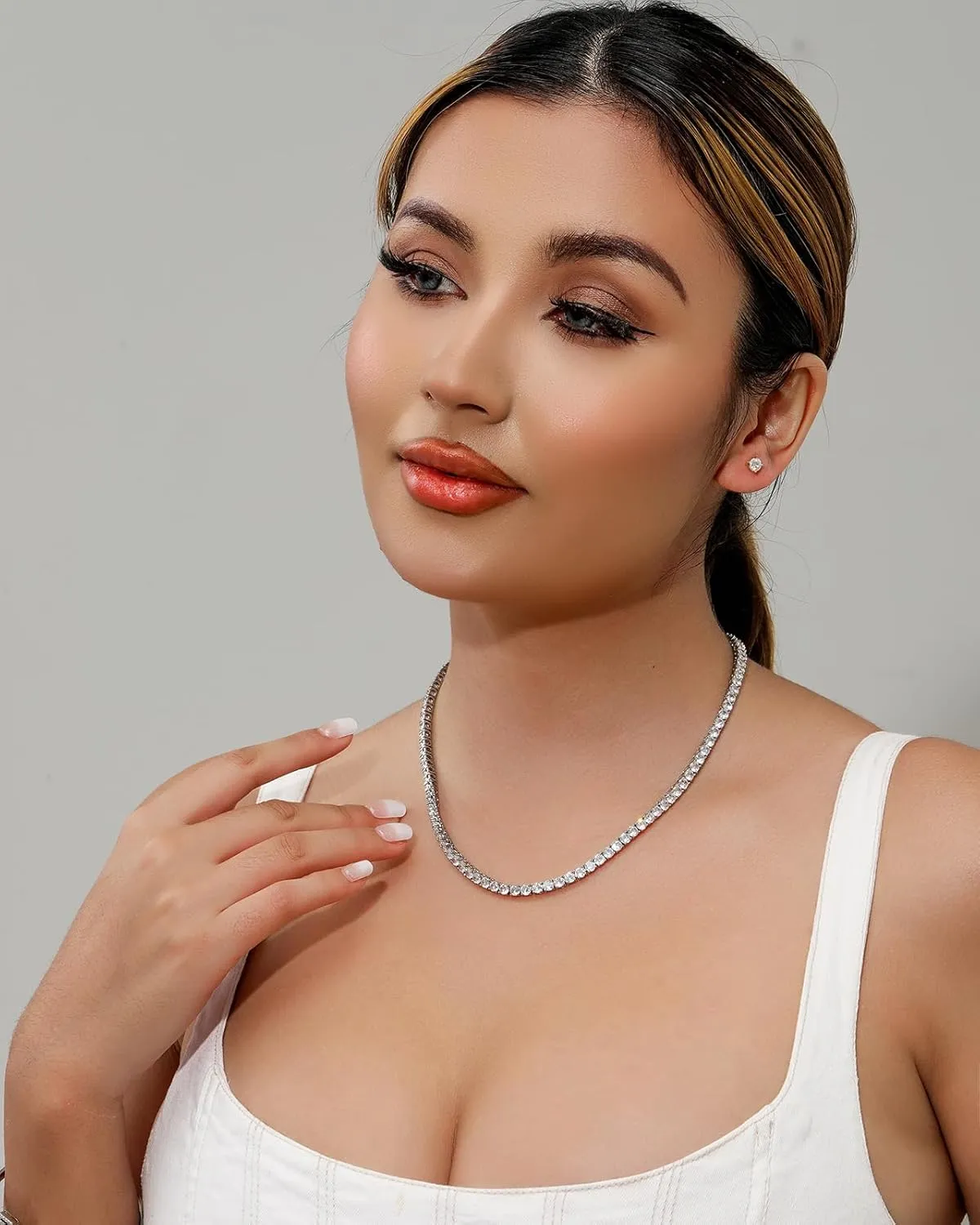 Lulu Mel Tennis Necklace for Women Men, 3/4/5mm Gold Plated Classic silver Tennis Chain Choker Necklace 16-24 Inches, Iced Out 5A Cubic Zirconia Stones Diamond Chain Lady Fashion Dainty Jewelry