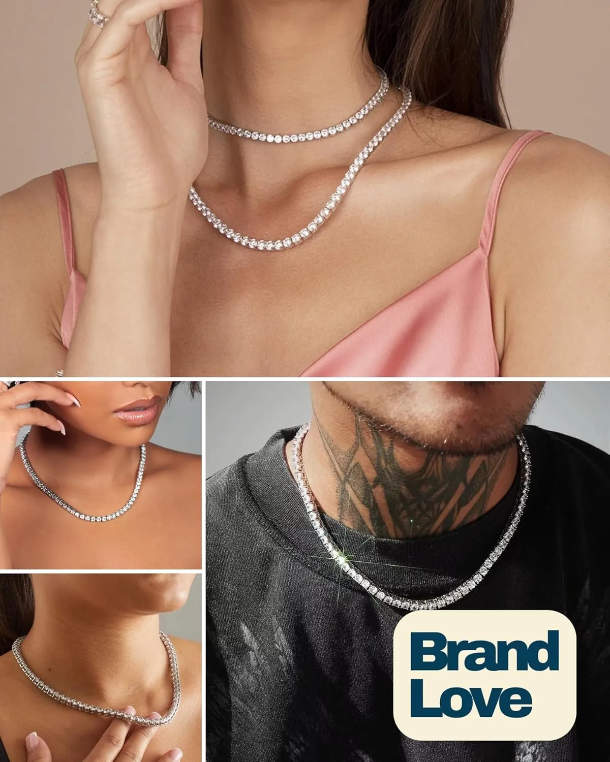 Lulu Mel Tennis Necklace for Women Men, 3/4/5mm Gold Plated Classic silver Tennis Chain Choker Necklace 16-24 Inches, Iced Out 5A Cubic Zirconia Stones Diamond Chain Lady Fashion Dainty Jewelry