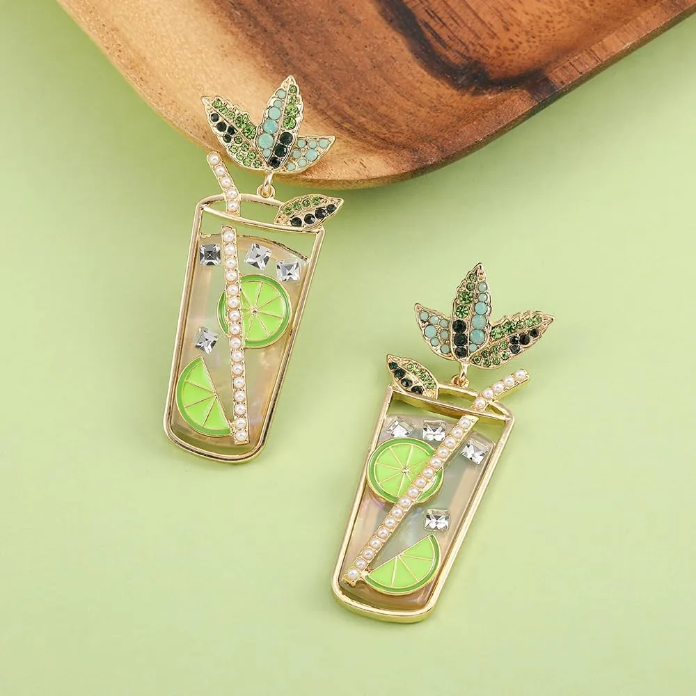 MADISON TYLER Cute Dangle Earrings for Woman | Trendy Fun Statement Cocktail Earrings | Rhinestone Epoxy Pearls Stones | Martini Bloody Mary Mojito Lemonade Jewelry for Woman