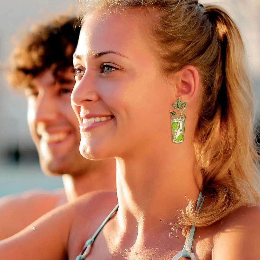 MADISON TYLER Cute Dangle Earrings for Woman | Trendy Fun Statement Cocktail Earrings | Rhinestone Epoxy Pearls Stones | Martini Bloody Mary Mojito Lemonade Jewelry for Woman