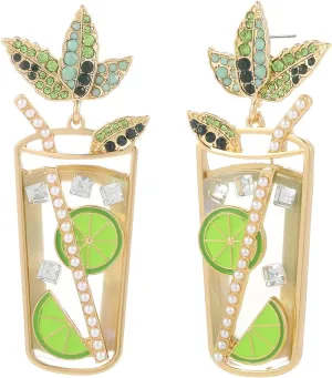 MADISON TYLER Cute Dangle Earrings for Woman | Trendy Fun Statement Cocktail Earrings | Rhinestone Epoxy Pearls Stones | Martini Bloody Mary Mojito Lemonade Jewelry for Woman