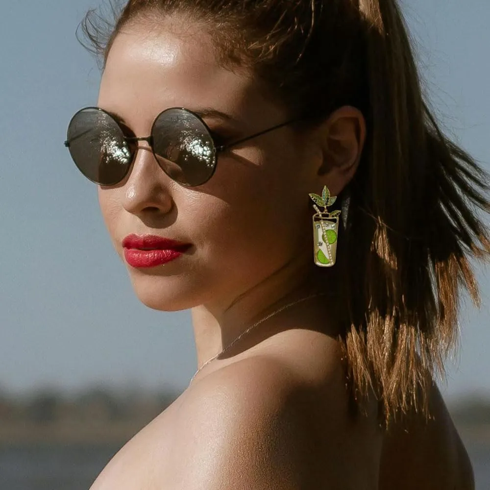 MADISON TYLER Cute Dangle Earrings for Woman | Trendy Fun Statement Cocktail Earrings | Rhinestone Epoxy Pearls Stones | Martini Bloody Mary Mojito Lemonade Jewelry for Woman