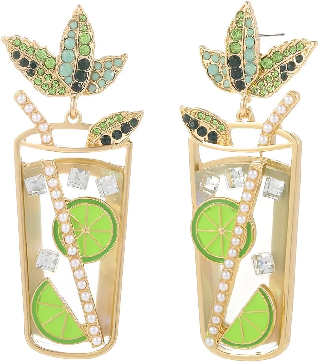 MADISON TYLER Cute Dangle Earrings for Woman | Trendy Fun Statement Cocktail Earrings | Rhinestone Epoxy Pearls Stones | Martini Bloody Mary Mojito Lemonade Jewelry for Woman