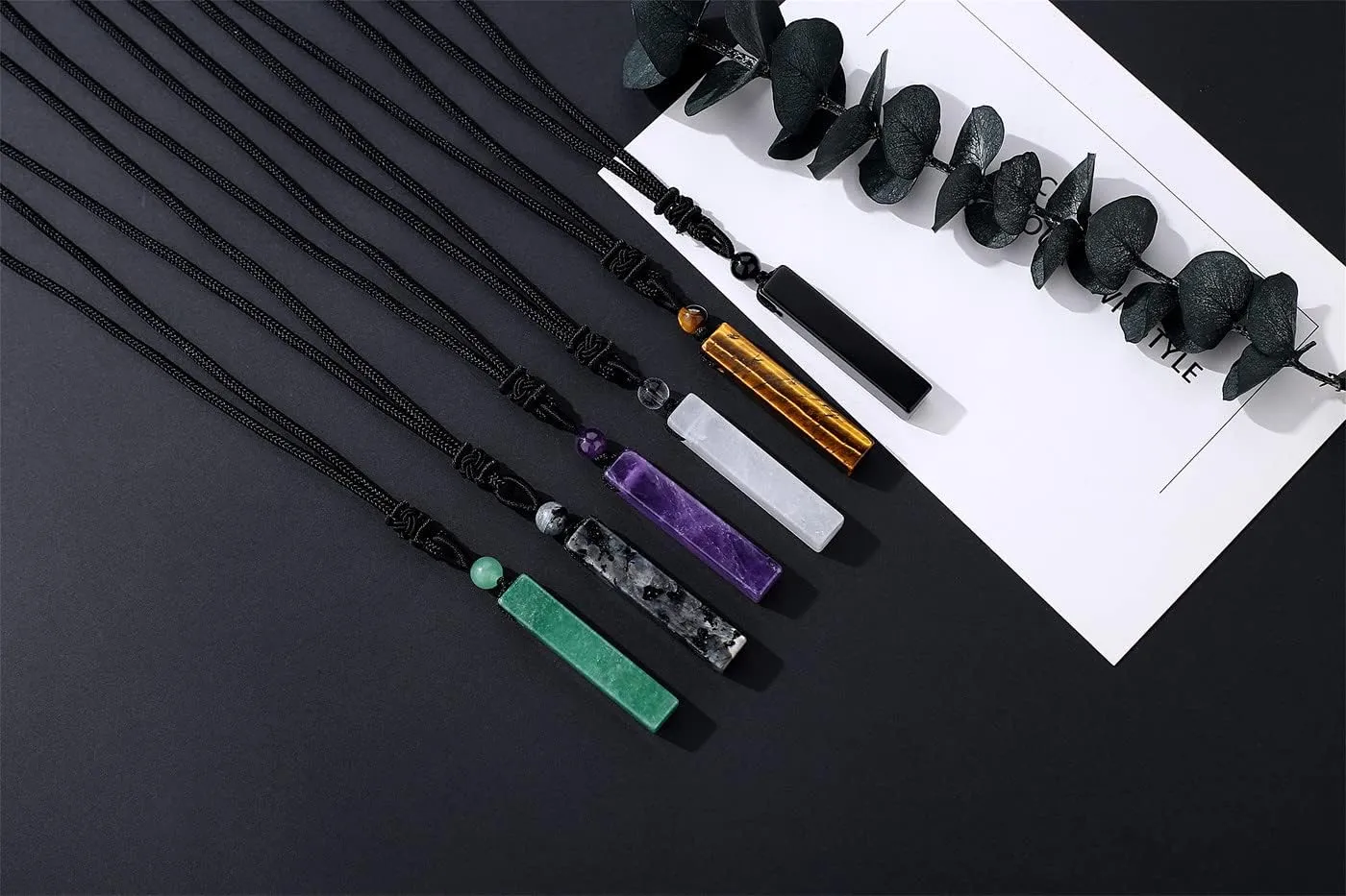 MAIBAOTA Crystal Necklace for Men Women Healing Crystal Stone Bar Pendant Necklace Adjustable Rope Necklace Natural Gemstone Necklace Jewelry