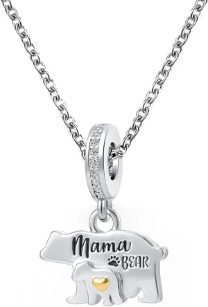 Mama Bear and Cub Necklace Gold Plated Heart Mother and Son Daughter Pendant for Mothers Day Gift