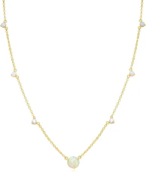 Mameloly 14K Gold Plated Station Necklaces for Women Dainty Tiny CZ Opal Necklace Pendant for Her